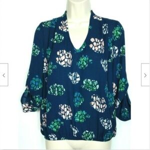 Dragonfly Womens Floral Blue Blouse Top XS NWT